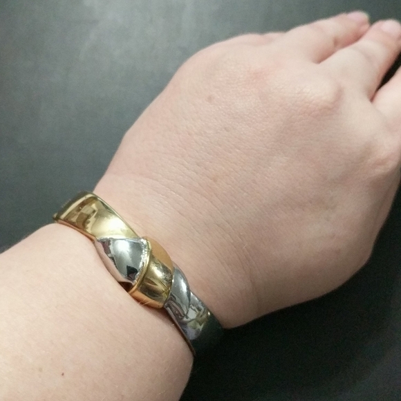 Banana Republic Gold Tone and Silver Tone Hinged Cuff Bangle Statement Bracelet - Picture 1 of 5